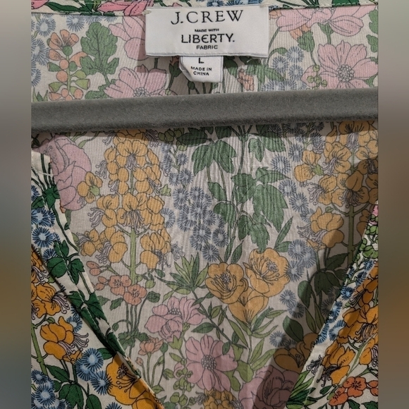 J. Crew Ditsy Floral Ruffle Trim Short Sleeve V-Neck Tunic Dress L Baby Shower - Picture 9 of 10